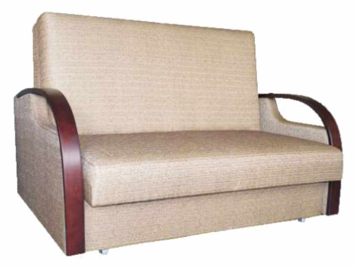 Schlaf-Sofa mit Holzarmlehnen
