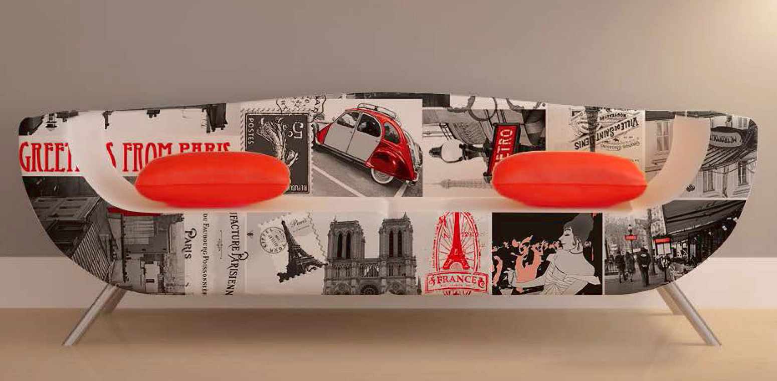 Frankreich's Themensofa Paris mit Ente in Blau Rot Wei�